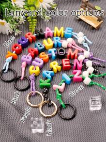 LICVIC 1pc Customized Multi-Color Acrylic Beaded English Letter Keychain, Customizable 1~10 Letters, Personalized Bag Charm, Custom Name Gift, Personalized Keyring(Gold/Black), Lanyard Colors: Black/Purple/Green/Blue/Pink, Customized Backpack Decoration - Multicolor - View 4