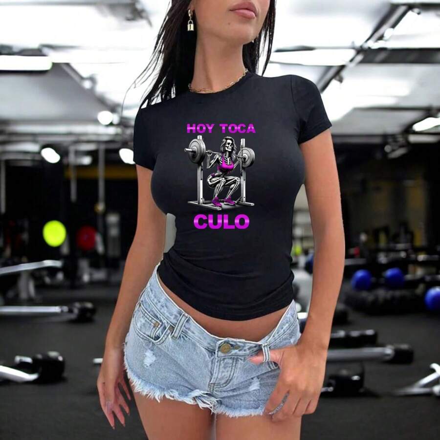 Playera Divertida Para Gimnasio Hoy Toca C*** Playera Para hacer Ejercicio - Negro - Ver 1