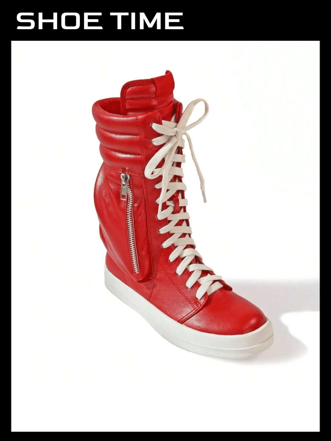 Zapatillas de moda de caña alta con cordones, zapatos de calle con bolsillo lateral, Racer-1 - Rojo - Ver 1