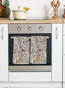 2 件复古花卉厨房毛巾，厨房毛巾 70 年代复古风格洗碗巾烹饪洗碗布 - 彩色 - 查看 3