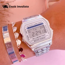 Retro Watch Digital Led Display Unisex Vintage Metal Men And Women Silver Light Gold Dark - Bạc - Xem 1