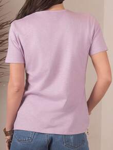 Blusa Mujer Mangar corta color Lila Escote V Crochet en cuello - Morado - Ver 2