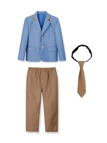 3 pièces/Set Costume formel pour jeunes garçons Veste + Pantalon + Cravate Uniforme, Tenue de représentation scolaire, Automne/Hiver