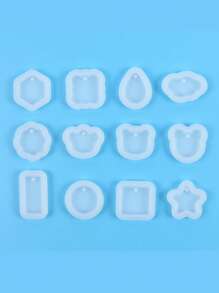 1pc/12pcs Multiple Geometric Pendant Silicone Molds With Hanging Holes, Jewelry UV Resin Molds, Epoxy Resin Necklace Keychain Molds - White - View 5
