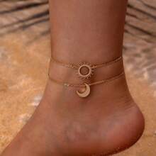 2pcs/Set Luxe European & American Design Sun & Moon Foot Chain Jewelry Set - Multicolor - View 3