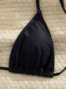 Xinshengyuan 3pcs/Set European And American Fashion,New Year's,Valentine's Day Costumes,Detachable Swimwear Pad,Cute Casual Halter Neck Backless Drawstring Bikini Set With Hibiscus Floral Print And Sheer Top,Luxury Sexy Elegant Slimming Seaside Beach Party ,Pleated Briefs Pants With Drawstring On The Side,Stylish Swimwear. - Multicolor - View 3