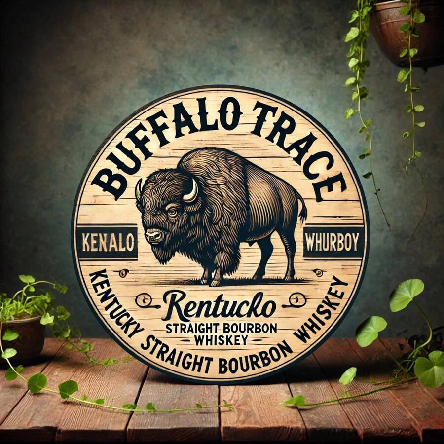 1pc 8-Inch Bar Essential Sign, Buffalo Trace Kentucky Bourbon Wooden Wall Art Plaque - Vintage Wooden Decor, Waterproof & Fade-Resistant, Suitable For Home Bar, Kitchen, Dining Room - Easy To Hang, Durable Gift, Bar Wall Decor | Rustic Style Decor - Random Hole Pattern