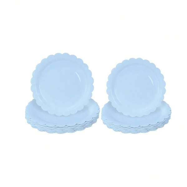 10pcs/20pcs/40pcs/Set, Blue Paper Plates 9" 7" Blue Scalloped Plates Wedding Bridal Shower Food Gift Gender Reveal Newborn Shower Birthday Event Party Disposable Dinner Plates Dessert Plates