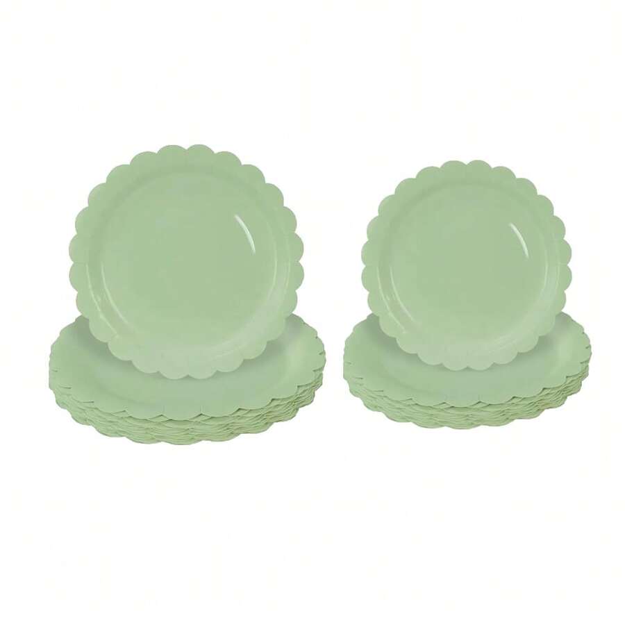 10 件/20 件/40 件/套，鼠尾草绿色扇形 9 英寸和 7 英寸纸盘，绿色扇形盘子婚礼新娘送礼会食品礼物性别揭示新生儿送礼会生日活动派对一次性餐盘甜点盘 - 綠色 - 查看 1