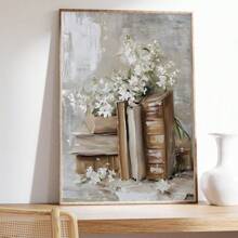 1 件春季花卉印花柔软 Cottagecore 可打印墙壁艺术轻学院春季装饰书堆画精致花卉墙壁艺术、极简主义花卉植物家居墙壁艺术、礼物、有趣和创意的家居墙壁装饰、卧室、客厅、厨房、浴室、咖啡厅、宿舍墙壁艺术帆布海报