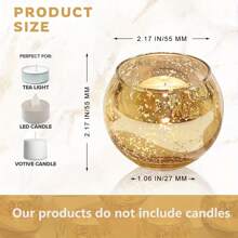 "3/6/12pcs Gold Glass Tea Light Candle Holders, 2.2 Inch Round Ball Shape With Starburst Design – Perfect For Christmas, Wedding, Dining Table Decor, Holiday Centerpiece, Home Decoration Gifts"