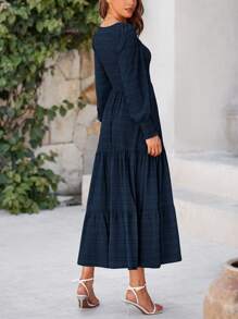 Women's Spring Summer Long Sleeve Dresses Wedding Dresses Elegant Fluffy Long Sleeve Locked Waist Swing Fluttering Long Dresses - Màu xanh hải quân - Xem 2