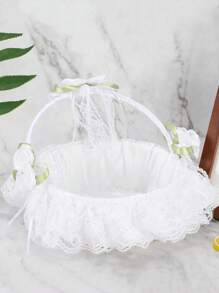 1 pieza Canasta grande para niña de las flores para bodas, canasta de boda de hadas, canasta de pétalos de marfil, confeti, dulces, suministros para fiestas, canasta de frutas, decoración del hogar, regalos, decoraciones de cumpleaños, decoraciones de fiesta, decoraciones de despedida de soltera, verano, playa, regreso a la escuela, suministros escolares, decoración de habitación