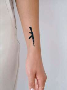 1 件防水耐磨纹身贴纸，PVC 假纹身带枪轮廓设计，适合男女，日常用于手部、腿部 - 灰色 - 查看 5