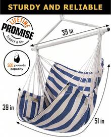 Hammock Chair Swing (500 Lbs Max) - Hanging Hammock Chair Rope Swing Indoor Hammock Chair,Outdoor Furniture,Swing Chair For Room,Amaca Para Adultos,Hamacas Para Adultos,Columpio Para Patio,Swing Sets Backyard, Patio Furniture Set For Bedroom, Outdoor, Patio, Bedroom, Porch, Deck - Sturdy Steel Bar With Anti-Slip Safety Rings - 封面+藍白 - 查看 4