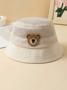 1pc Kids Hollow Out Solid Color Bear Pattern Hat, UV Protection Breathable, 2-5Y
