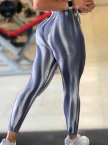 1件装 Aurora 扎染高腰防走光瑜伽裤，柔软触感运动紧身裤，适合健身跑步户外运动，彩虹色女士七分紧身裤，春季款 - 灰色 - 查看 5