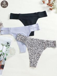 3pcs Women's Solid Color Lace Trimmed Seamless V-Shaped Thong Panties - Multicolor - View 4