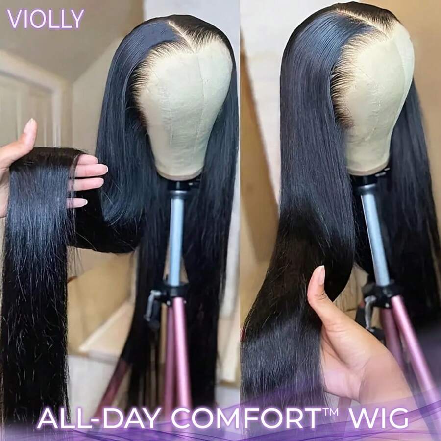 VIOLLY 36Inch 200% Density 13X6 Lace Front Wig Straight Lace Frontal Wigs Pre Plucked Hairline 13X6 Brazilian Virgin Human Hair Blended Hair Wigs For Women Natural Black Color Long Straight Wig - Natural & Black - View 1