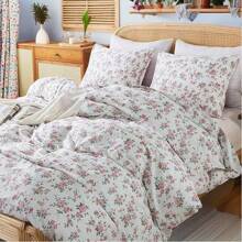 Pink Floral Comforter Set Full 3 Pcs Vintage Peach Blossom Down Comforter With 2 Pillowcases All Season Soft Fluffy & Lightweight Comforter Set For Girls Women - 化纖印花被子-桃花雪 - 查看 1