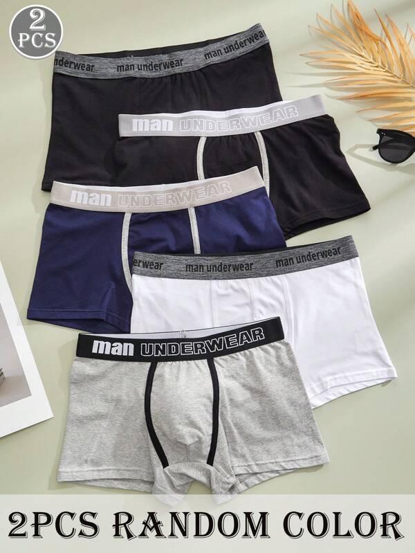 قطعتان من السراويل القطنية الداخلية للرجال، شورتات بوكسر امتصاص للعرق وقابلة للتنفس، سراويل داخلية للاستعمال اليومي، ألوان عشوائية