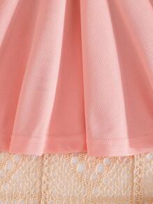 Girls Breathable Comfortable Cute School Style Lapel Embroidered Summer Dress, Elegant Fashion Dress For Toddler - Pink - View 5