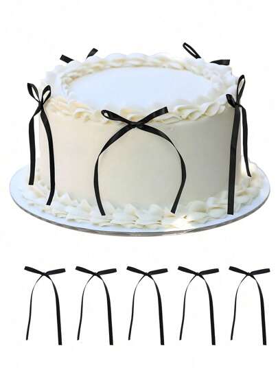 20pcs Black Ribbon Bow Cake Decorations, Minimalist Bow Decor, Home Decor Accessories, Suitable For Home Decoration