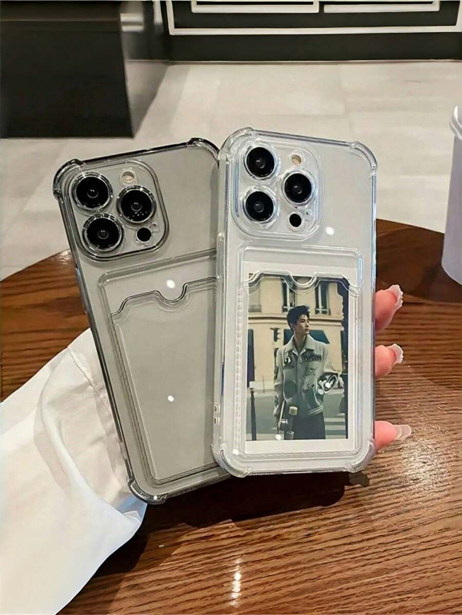 Funda protectora de teléfono transparente de TPU con ranura para tarjeta, compatible con Apple 17/17 Air/17 Pro/17 Pro Max, I16, I16 Pro Max, I15, I15 Pro Max, 12 Pro Max, 13 Pro Max, 14 Pro Max, 13, 14, 11, 12 Pro, 14, XS, XR, 78P, 78GES2, A13 4G, A22, A21S, A51 4G