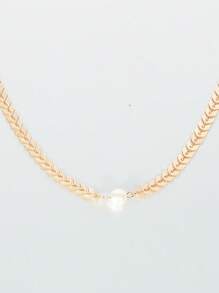 One Piece Fashionable Herringbone Sequin Imitation Faux Pearl Chain Ladies Simple And Versatile Clavicle Necklace Winter Gifts - Gold - View 5