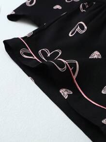 Conjunto de pijama de mujer con estampado de corazón, camisa de manga corta y shorts