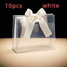 1/5/10 Peças de Sacolas de Presente Transparentes, Material Plástico, Incluindo Fitas, com Alças Vazadas, Adequado para Acompanhamento de Sacolas de Presente, Festas de Aniversário, Formatura, Casamentos, Páscoa, Embalagem de Presentes de Natal, Essencial de Embalagem Perfeita, Sacolas de Presente Requintadas