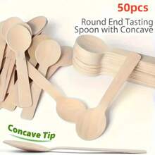 10/50/100pcs Disposable Wooden Round-Headed Spoons, Mini Spoons, Wood, Used For Dessert Spoons, Ice Cream Spoons, Cake Spoons, Graduation Party Supplies, Birthday, Wedding, Camping Meal, Concave Tip, Christmas, Easter, Halloween, Mother's Day And Other Festivals