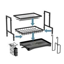 Estante para Platos de Metal Antioxidante de 2 Niveles con Bandeja Escurridora y Porta Utensilios - Organizador Ahorra Espacio para Secar y Almacenar Vajilla y Utensilios - Negro - Ver 5