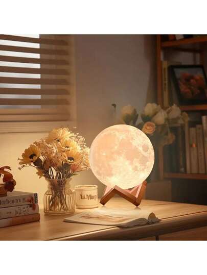 1pc Captivating 3D Moon Lamp, Battery Powered, Beautiful Night Light, Ideal For Bedroom Ambiance - Perfect Gift For Valentine's Day And Christmas, Includes Plastic Stand