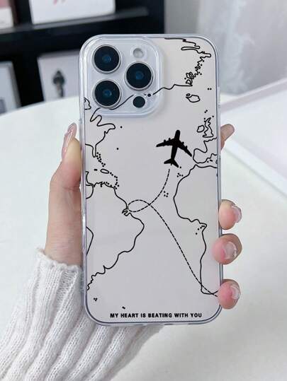 1pc Minimalist Airplane Transparent Shockproof TPU Phone Case Compatible With Iphone 17/11, 16 Pro Max, 16 Pro, 16, 15 Pro Max, 14 Pro Max / Galaxy S25 Series, A16 / Honor X6A, X7B, X8B / 13C, Note 13