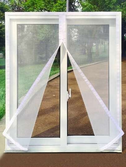 1件装，白色，拉链式。多种尺寸可选，自粘式防蚊纱窗，无需钻孔，隐形蚊帐，窗户蚊帐，薄网材质，夏季可水洗