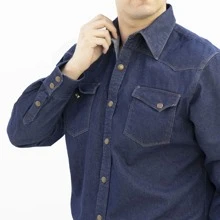Camisa Mezclilla Manga Larga Azul INDIGO Hombre Modelo 604, Con Bolsas Frontales | RIDER JEANS - Azul - Ver 3