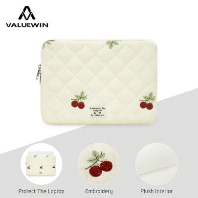 VALUEWIN Cute Cherry Laptop Sleeve Tablet Bag Fit In 9.7-11 13-14 15-16inch Laptop Carrying Case Bag IPad Cute Puffer Laptop Case Tablet Case Laptop Bags For Women Girls/Student Notebook Protective Cover Pouch Bags