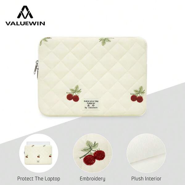 VALUEWIN Cute Cherry Laptop Sleeve Tablet Bag Fit In 13 Inch Laptop Carrying Case Bag For & IPad Cute Puffer Laptop Sleeve Tablet Cover Bag For Girls/Student Notebook Protective Cover Shockproof Pouch Bags