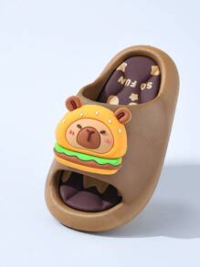 1 Pair Kids Cartoon Cute Non-Slip Indoor Shower Soft Bottom Slippers For Boys, Summer - Coffee Brown - View 5