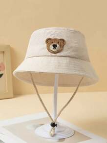 1pc Kids Hollow Out Solid Color Bear Pattern Hat, UV Protection Breathable, 2-5Y