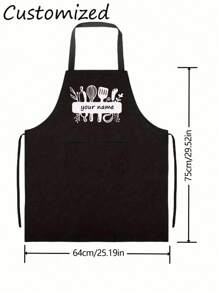 1pc Custom Apron With Text, Customized Waterproof And Oil-Proof Apron, Polyester Apron For Women,Simple Style Black Apron With Pockets,Customize Logo, Text, Chef Cook Apron, Ideal Gift For Valentine's Day, Father's Day, Mother's Day Birthdays, Anniversaries, Unique Gift For Women, Chef, Mom, Dad, Husband, Girlfriend, Boyfriend, Weddings Gift For Him, Gift For Her, Fashion Housework Kitchen Household Workwear, Kitchen Supplies,Home Harmony