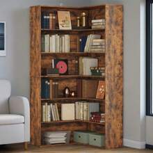 Corner Bookshelf With Baffles, Corner Bookcases 6 Tiers, Etagere Shelf Storage Rack For Living Room, Home Office, Vintage Brown