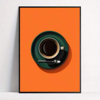 1 件复古中世纪包豪斯浓缩咖啡插图艺术印刷海报，适用于家庭办公室卧室客厅厨房浴室酒吧咖啡店墙壁艺术装饰，帆布材质，可选画框，带画框的墙壁艺术