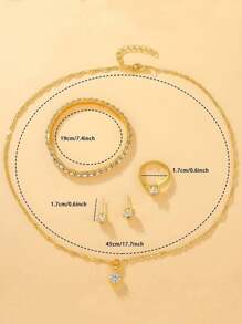 6件套时尚女士圆形钢带石英手表，百搭圆形钻石表盘手表，可与手链、项链、耳环、戒指和其他珠宝搭配成一套珠宝，适合日常佩戴、正式场合和其他场合，也可用于节日装饰。 - 金色 - 查看 3