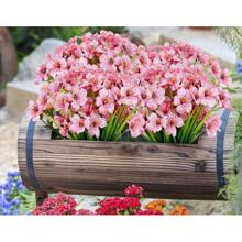 20 Bundles Artificial Flowers For Outdoor Faux Flowers No Fade Fake Plastic Plants Garden Porch Window Box Decorating (Pink)