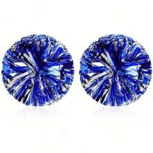 2pcs Bright Blue & Silver Pom Poms - Sparkling, Durable & Soft Cheerleader Pompoms, Suitable For Dancing, Fitness, School Sports, Festivals, Soccer, Basketball, Baseball Games - Multicolor - View 8