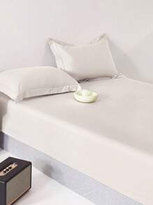 CNZB-1pc Ultra-Deep Pocket Fitted Sheet, Bedroom Pure White Brushed Fitted Sheet, Soft & Breathable Bedding Linens For Single & Double Bed (Suitable For 45-60cm Mattress)
