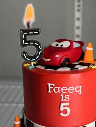 1 pieza Vela con diseño de estilo de carreras con líneas blancas sobre fondo negro, ideal para tarta de cumpleaños, decoración de aniversario, regalos de graduación y boda