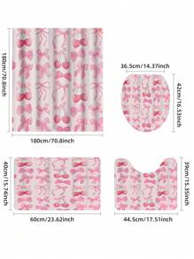 1/4 件套防水涤纶浴帘，带樱花蝴蝶结和水果图案，包括 12 个挂钩，浴室装饰，防水，可机洗，适用于家庭、酒店、公寓，精美礼物 - 彩色 - 查看 3